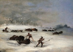 Sioux-Indianer auf Schneeschuhen, die Büffel jagen, 1846-1848 von George Catlin