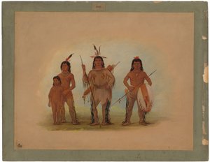 Spokan-Häuptling, zwei Krieger und ein Junge von George Catlin
