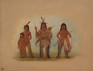 Spokan-Häuptling, zwei Krieger und ein Junge, 1855-1869