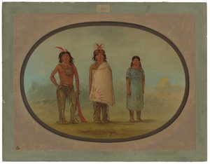 Zwei Chippewyan-Krieger und eine Frau