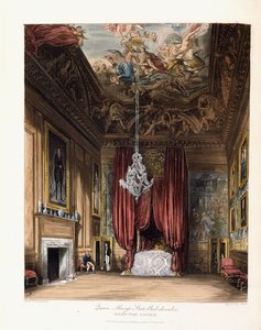 Queen Marys Staatsbettkammer, Hampton Court, 1819
