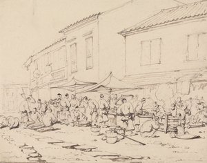 Ein Marktplatz und Menschenmenge von George Chinnery