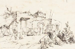 Dorfszene in Indien [verso]