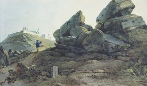 Felsen und ein Hügelkloster, China