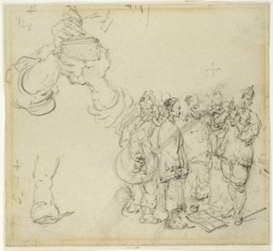 Blatt mit Studien: Hände und Gruppe orientalischer Figuren
