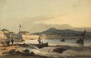 Die Praya Grande, Macao, vom Süden, mit St. Peters Fort links, 1830-1845 von George Chinnery