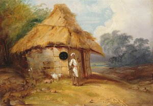 Ansicht in Südindien, mit einem Krieger vor seiner Hütte, ca. 1815 von George Chinnery