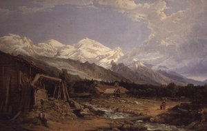 Alpenlandschaft mit Figuren an einem Gebirgsbach