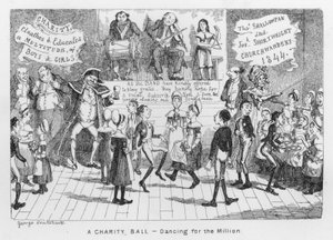 Ein Wohltätigkeitsball, Tanzen für die Million (Gravur) von George Cruikshank