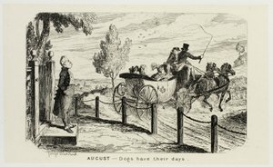August - Hunde haben ihre Tage aus George Cruikshanks Stahlradierungen zu The Comic Almanacks: 1835-1853 von George Cruikshank