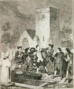 Jonathan Wild ergreift Jack bei der Beerdigung seiner Mutter auf dem Friedhof von Willesden, Illustration aus 