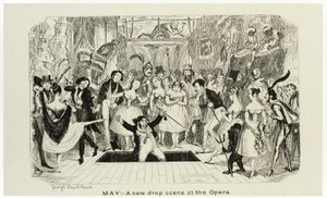 Mai - Eine neue Kulisse an der Oper aus George Cruikshanks Stahlradierungen zu The Comic Almanacks: 1835-1853