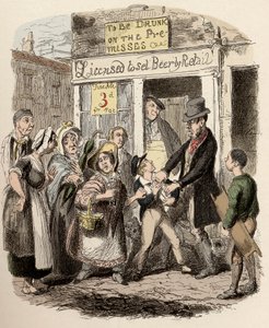 Nancy und Sikes entführen Oliver auf der Straße - Oliver wird von seinen liebevollen Freunden beansprucht - Illustration für „Oliver Twist“ (Die Abenteuer von Oliver Twist) von Charles Dickens (1812-1870), von George Cruikshank (1792-1878). von George Cruikshank