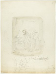 Blatt mit Skizzen und Selbstporträt