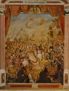 Das erste Auftreten von William Shakespeare (1564-1616) auf der Bühne des Globe mit einem Teil seiner Schauspieltruppe im Jahr 1564 von George Cruikshank