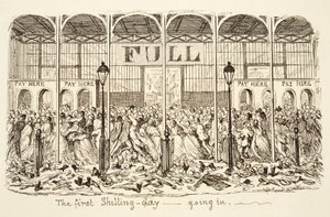 Der erste Schilling-Tag - Eintritt, veröffentlicht 1851 (Gravur)