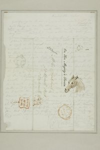 Ohne Titel (Cruikshank-Brief mit Skizzen eines Pferdekopfes) von George Cruikshank