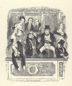 Viktorianische Theaterbesucher drängen sich in eine Loge in einem Londoner Theater (Gravur)