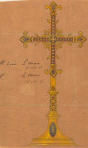 Entwürfe ausgeführt für Jones und Willis, Metall- und Holzarbeiter und Kirchenmöbelhersteller aus Birmingham und London