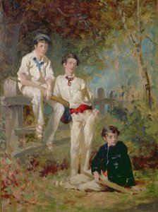 Drei junge Cricketspieler, ca. 1883