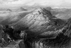 Die Abtei und Hügel von nahe Mussooree, 1838