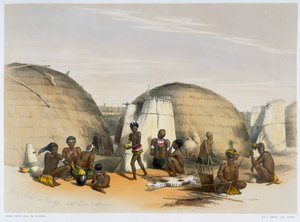 Zulu-Kraal in Umlazi mit Hütten und Bildschirmen, 1849
