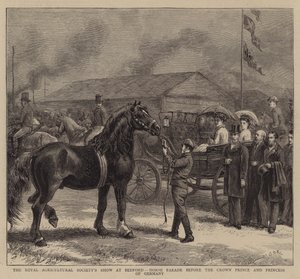 Die Ausstellung der Royal Agricultural Society in Bedford, Pferdeparade vor dem Kronprinzen und der Kronprinzessin von Deutschland von George Goodwin Kilburne