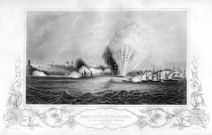 Die Explosion des Kaiserlichen Mols während der Bombardierung von Odessa, Ukraine, 1854-1857