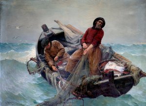 Fischen auf hoher See. Gemälde von Georges Haquette (1854-1906)