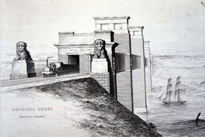 Britannia-Brücke, Anglesey-Eingang, graviert vom Künstler, veröffentlicht 1849