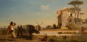 Rinder an einer Tränke in der Campagna, Rom, 1854 von George Heming Mason