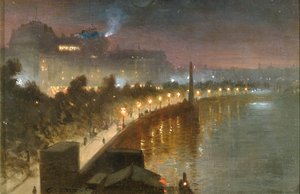 Das Embankment und Kleopatras Nadel bei Nacht, London, ca. 1910 von George Hyde Pownall