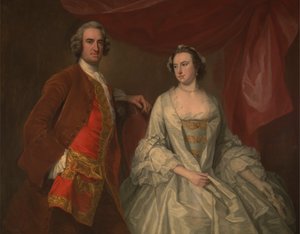 Ein Mann und eine Frau, möglicherweise der vermissten Familie, von Little Park House, Wickham, Hampshire von George Knapton