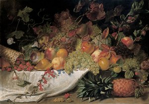 Obst und Blumen auf einem Steinsims, 1829 von George Lance