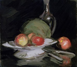 Stillleben Schale mit Obst, Melone und Karaffe von George Leslie Hunter