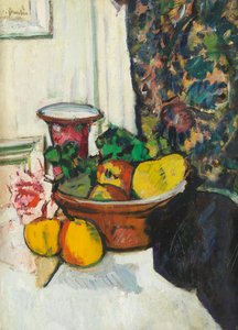 Stillleben mit Früchten und rosa Rose von George Leslie Hunter