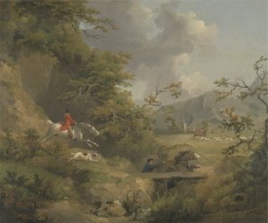 Fuchsjagd in hügeligem Gelände von George Morland