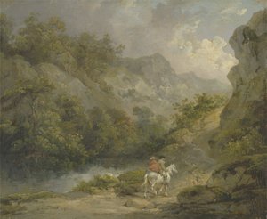 Felsige Landschaft mit zwei Männern auf einem Pferd