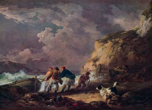 Küste: Fischer ziehen ein Boot an Land, 1791