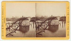 Stereograph der Van Buren Street Brücke nach dem Chicago-Feuer von 1871, 1871