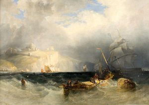 Französische Fischerboote in einem Sturm vor Dover