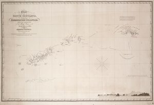 Karte von Süd-Shetland einschließlich Coronation Island, aus der Erkundung der Schaluppe Dove in den Jahren 1821 und 1822 durch George Powell von George Powell