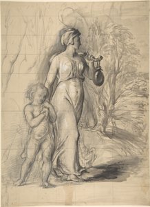 Hagar und Ismael in der Wüste (recto); Zwei Porträtstudien der Frau des Künstlers und eine Studie eines Beins und Torsos (verso) von George Richmond
