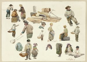 Skizzen von Fischern und Kindern in Hastings von George Robert Lewis