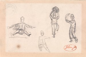 Vier Skizzen eines spielenden Kindes