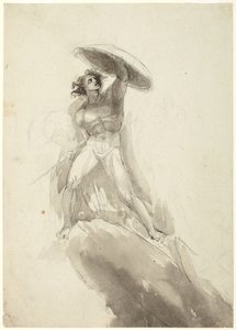 Schreitender männlicher Akt mit Schild: Studie für den Fall der rebellischen Engel von George Romney