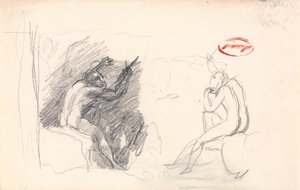 Zwei Skizzen eines sitzenden männlichen Aktes, Rückansicht von George Romney