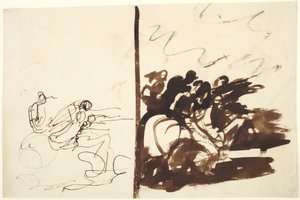 Zwei Studien einer Gruppe von Figuren, die nach rechts gestikulieren