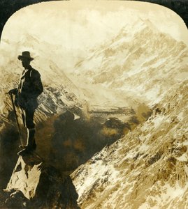 Mount Cook und der Kopf des Hooker-Gletschers, Neuseeland, um 1909