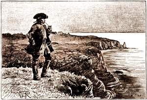 Kapitän Billy Bones beobachtet die Ankunft der Piraten von George Roux